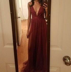Plunging Mesh Maxi Dress